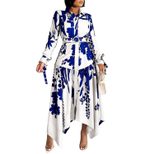 Plus Size Womens Dress Elegant Floral Print Asymmetrical Hem Stylish Lapel Perfect for Casual or