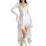 Womens Irregular Lace Trimmed Mini Dress Sexy Design Flared Sleeves Adjustable Ties Winter Fashi