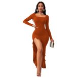 Elegant Midi Dress for Women Square Neck Chic Design Fall Winter Collection Perfect for Parties