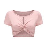 Womens Short Sleeve T Shirt Hollow Twist Design Cotton Fabric Solid Color Casual Wear for Summer
