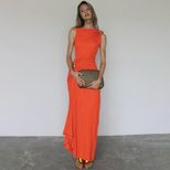 Sleeveless Bodycon Dress Solid Color Metallic Accents Sexy Split Design Autumn Fashion for Women