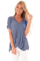 Off Shoulder Short Sleeve T Shirt for Women Twist Front Design Summer Casual Wear