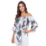 Off the Shoulder Crop Top Floral Print 3 4 Sleeve Casual Style Spring Fashion Wholesale Availabl
