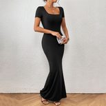 Elegant Square Neck Mermaid Maxi Dress Summer Collection Slim Fit European and American Style Wh