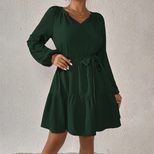Casual Long Sleeve Ruffle Hem Dress Loose Fit Waist Defining Elegant Style Spring Summer Collect