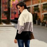 Womens Turtleneck Sweater Winter Collection European Style Color Block Design Long Sleeve Knit T
