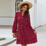 Polka Dot Long Sleeve Dress for Women Soft Cotton Blend Spring Summer Fashion