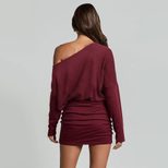 Elegant Off Shoulder Long Sleeve Bodycon Dress Slim Fit Asymmetrical Neckline Autumn Winter Styl