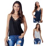 Womens V Neck Lace Trim Cami Top Hollow Out Design Summer Style Versatile Layering Wholesale Ava