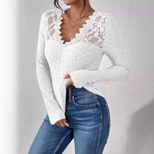 Lace Hollow Out Long Sleeve Womens Top Sexy Design Floral Pattern Elegant Style Perfect for Even