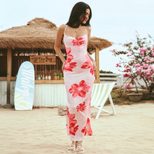Summer Maxi Dress Floral Print Beach Style Lightweight Fabric Perfect for Travel and Vacation Wh