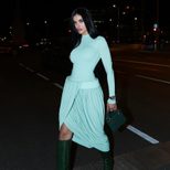 Fashionable Womens Long Sleeve Bodycon Dress Color Block Ruffled Split Hem Elegant Style Perfect