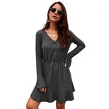 Fashionable Womens Dress Original Design Solid Color Long Sleeve Autumn Winter Collection Wholes