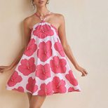Summer Floral Print Halter Dress Loose Fit Flared Skirt Comfortable Fabric Casual Wear for Women