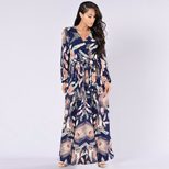 Long Sleeve Floral Print Dress for Women V Neck Tie Detail Spring and Summer Fashion