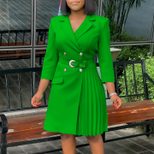 High Waisted Fashionable Midi Blazer Dress Pleated Design Tailored Fit Elegant Style Suitable fo