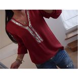 Casual Womens Long Sleeve T Shirt V Neck Sequin Detail Plus Size Available Wholesale Ready to Ship