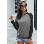 Womens Color Block Sweatshirt Round Neck Long Sleeve Loose Fit Top Casual Autumn Wear