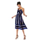 Womens Striped Color Block Chiffon Midi Dress V Neck Sleeveless Lightweight Fabric Spring Summer
