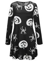 Womens Long Sleeve Christmas Dress with Skull Pumpkin Print Casual Autumn Winter Style in Multiple Sizes