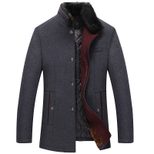 Mens Wool Blend Overcoat Thickened Fleece Lined Slim Fit with Fur Collar Casual Autumn Winter We