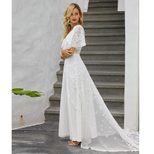 Long Sleeve Lace Embroidered Maxi Dress for Women Deep V Neck Solid Color Autumn Fashion