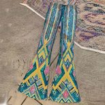 High Waist Bell Bottom Pants Multi Color Geometric Sequins Casual Spring Autumn Wear