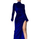 French Style Half High Neck Midi Dress Elegant Split Design Autumn Winter Fashion Perfect for Fo
