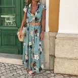 Bohemian Vintage Floral Maxi Dress V Neck Loose Fit Summer Vacation Style low MOQ
