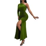 Elegant High Slit Dress Ruched Form Fitting Long Length Autumn Winter Evening Wear Wholesale Ava