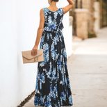 Summer Womens Floral Print Maxi Dress with V Neck and Sleeveless Design for Casual Wear in Multiple Sizes