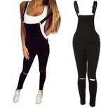 Womens Ripped Denim Jumpsuit Casual Style Adjustable Straps Comfortable Fit Perfect for Everyday