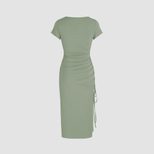 Knit Bodycon Dress Elegant V Neck Slim Fit Side Slit Ribbed Texture Perfect for Parties and Even