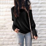 Off Shoulder Lantern Sleeve T Shirt for Women Casual Batwing Design Lightweight Fabric Autumn Collection