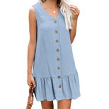 European Style V Neck Sleeveless Cardigan Dress Loose Fit Button Closure Summer Fashion Wholesal
