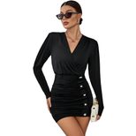 Elegant Long Sleeve Bodycon Dress V Neck Ruched Waist Slim Fit Stretch Fabric Perfect for Partie
