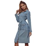 Denim Dress Long Sleeve High Waist Tie Detail Lapel Collar Casual Wear for Women Wholesale Avail