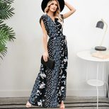 Womens Short Sleeve V Neck Irregular Floral Print Dress Trendy Design Comfortable Fabric Perfect
