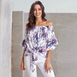 Off the Shoulder Crop Top Floral Print 3 4 Sleeve Casual Style Spring Fashion Wholesale Availabl