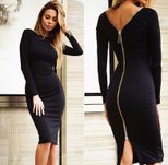 Knee Length Knitted Dress Sexy Back Zipper Long Sleeve Comfortable Fabric Nightclub Wear Ready t