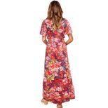 Womens Floral Maxi Dress Short Sleeve V Neck High Waist Elegant Casual Wear customizable