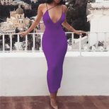 V Neck Backless Maxi Dress for Women Solid Color Slim Fit Sleeveless Summer Wear