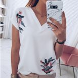 V Neck Short Sleeve Printed T Shirt for Women Casual Style Summer Wear OEM ODM service