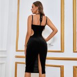 Velvet Bodycon Dress Hollow Out Waist Side Slit Midi Length Elegant Evening Wear Wholesale Avail