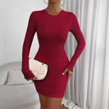 Red Bodycon Dress High Waist Slim Fit Backless Round Neck Autumn Winter Fashion Wholesale Availa