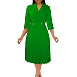 Elegant Womens Dress Solid Color Pleated Design Suit Collar Autumn Fashion for Business or Casua