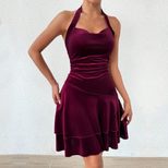 Velvet Halter Mini Dress Sexy Elegant Party Wear Autumn Winter Collection Wholesale Available