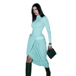 Fashionable Womens Long Sleeve Bodycon Dress Color Block Ruffled Split Hem Elegant Style Perfect