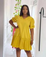 Womens Summer Dress Solid Color V Neck Ruffle Short Sleeve Casual Fit low MOQ custom packaging