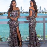 Off Shoulder Mermaid Sequin Dress Elegant Split Design Sexy Fit Perfect for Spring and Autumn Ev